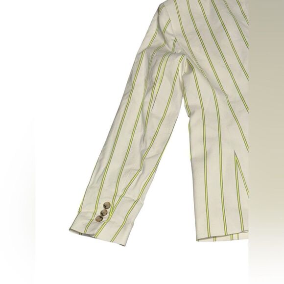 🆕 BANANA REPUBLIC women’s neon lime stripped LONG & LEAN-FIT STRIPE BLAZER sz 8 - Picture 7 of 11